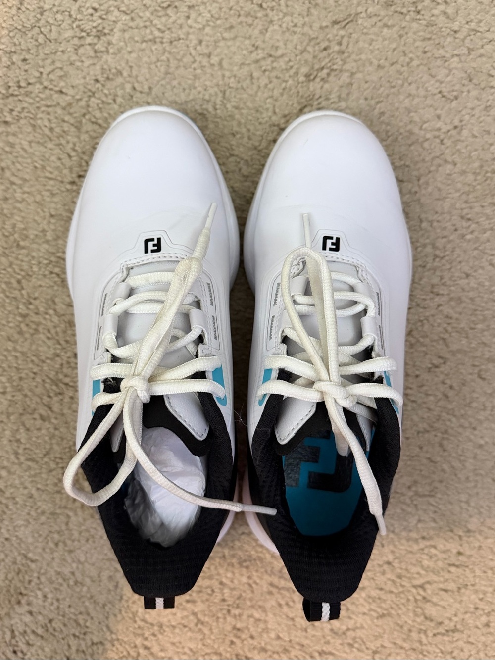 FootJoy Kids White Sneakers with Teal and Black Trim